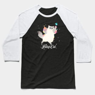 Fairy Cat Catching Butterfly (ragdoll cat with white text) Baseball T-Shirt